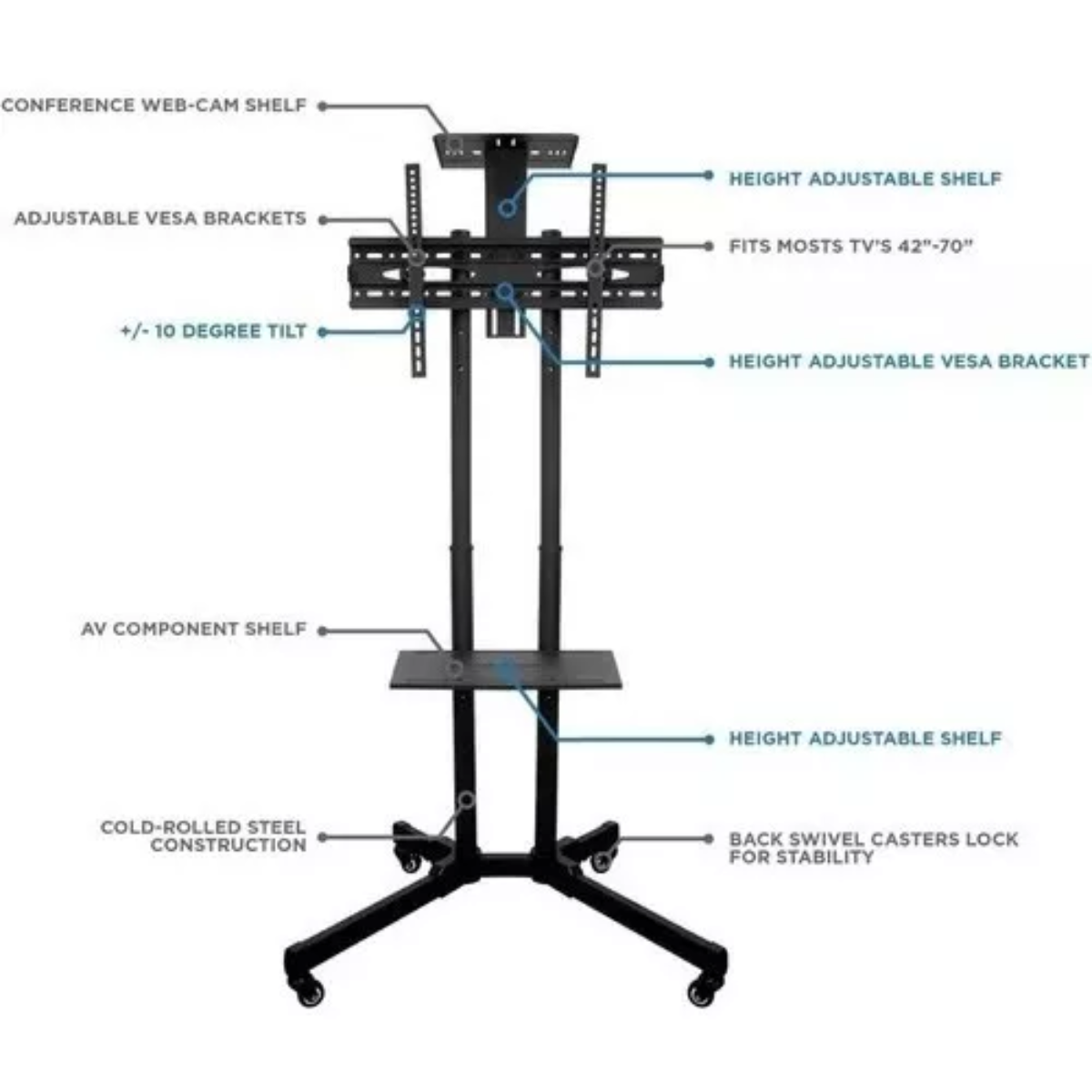 Soporte Para Tv Movil Con Base Y Ruedas Universal 32 A 65 Tm